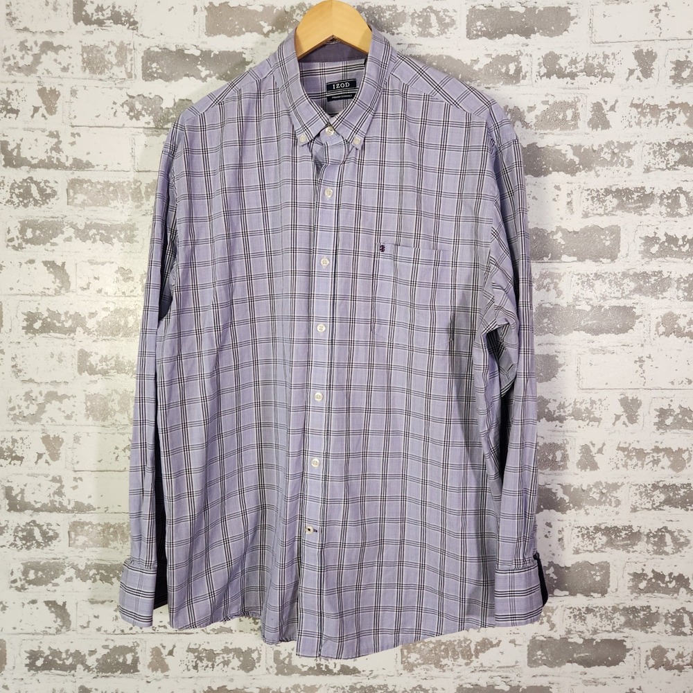 IZOD Premium Essentials Men's XL Plaid Long Sleeve Button Down Shirt Business